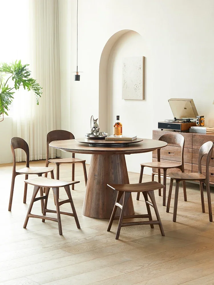 Round Table Household Solid Wood round Dining  Light Luxury Dining  Dining Room Furniture