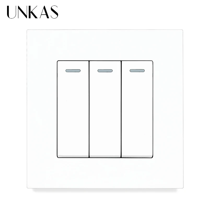 UNKAS Simple Style PC Plastic Panel 1 2 3 4 Gang 1 / 2 Way Wall Light Push Button Gray Light Switch 10A / 16A