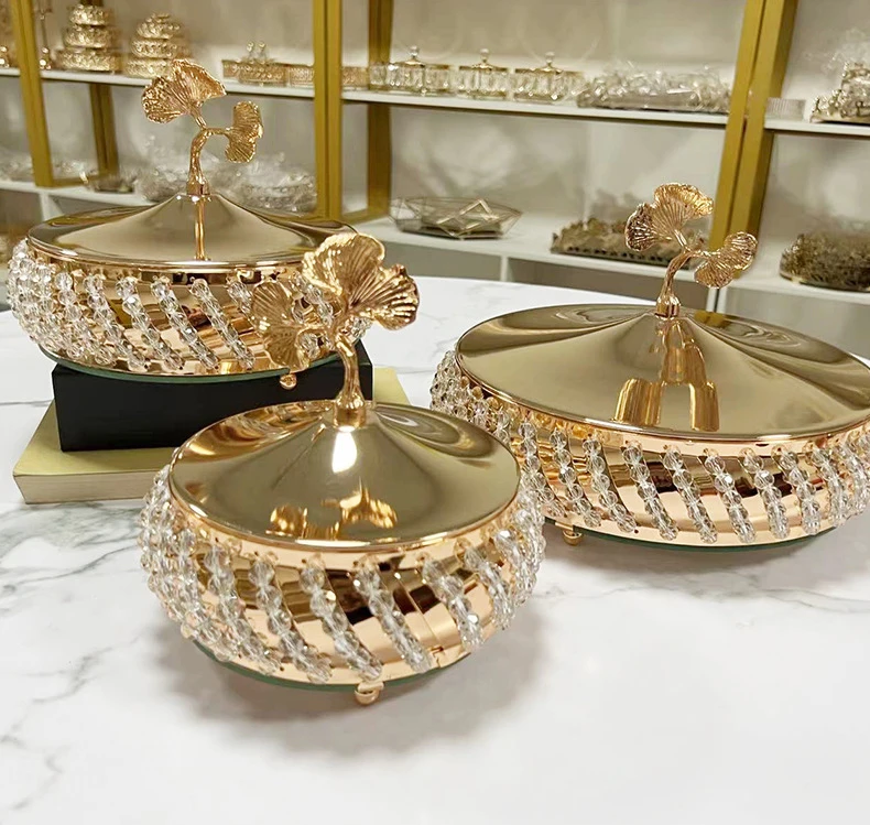 European-new Style Home Living Room Coffee Table Storage Box Ornaments Light Luxury Decoration Crystal Glass Candy Jar Storage