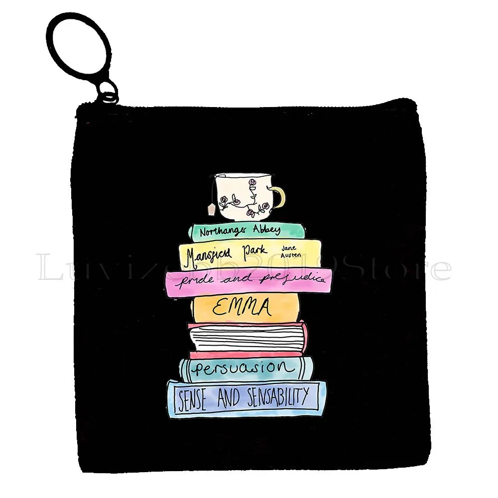 Obstinate Headstrong Girl Jane Austen Quotes Pride and Prejudice Romantic Novel Gift Canvas Coin Purse Key Case Bag Zipper Pouch