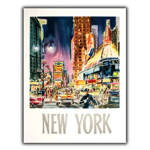 (2D-Blechmalerei) Schild aus Metall für die Wandmontage – NEW YORK TIME SQUARE Retro-Vintage-Poster-Kunstdruck – Aluminium