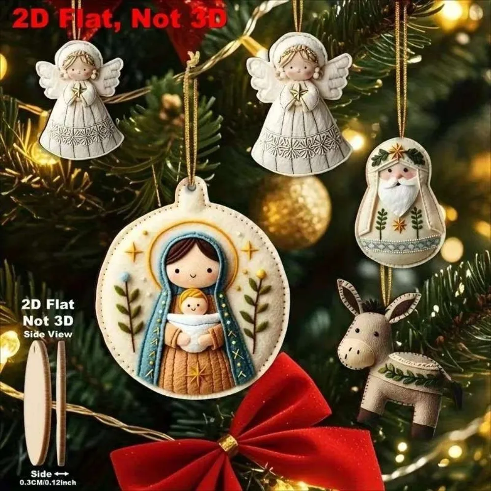 

12Pcs Jesus, Our Lady, Angels, Sheep Xmas Tree Pendant Handcrafted 2D Flat Christmas Decorations DIY Holiday Gift Decor