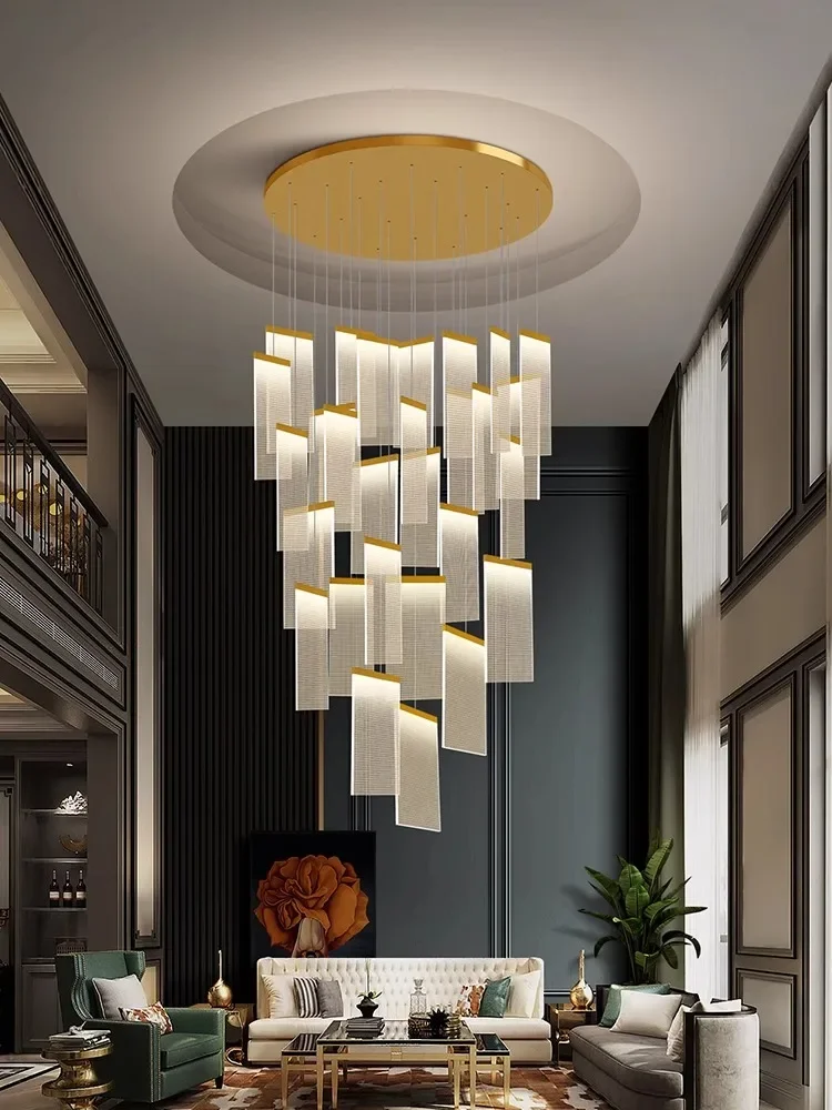 Modern Rectangle Acrylic Led Chandelier Duplex Loft Hall Stair Pendant Lights Lighting Living Room Hanging Lamp Lustre Luminaire