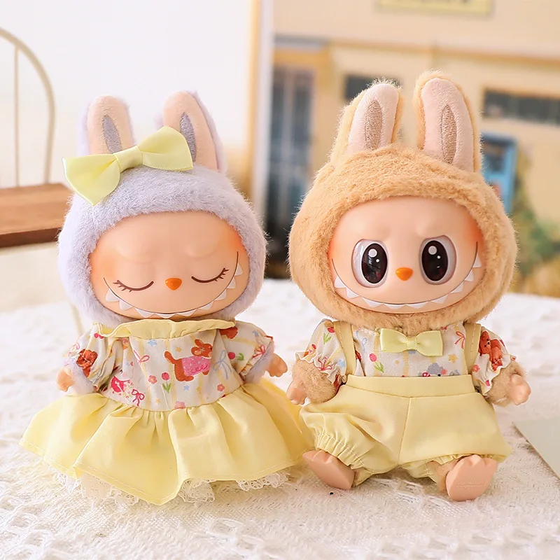 

15cm/17cm Labubu I II Doll Clothing Doll Dressing Couple Milk Yellow Dress Strap Pants Set Sitting Party Plush Doll Clothing