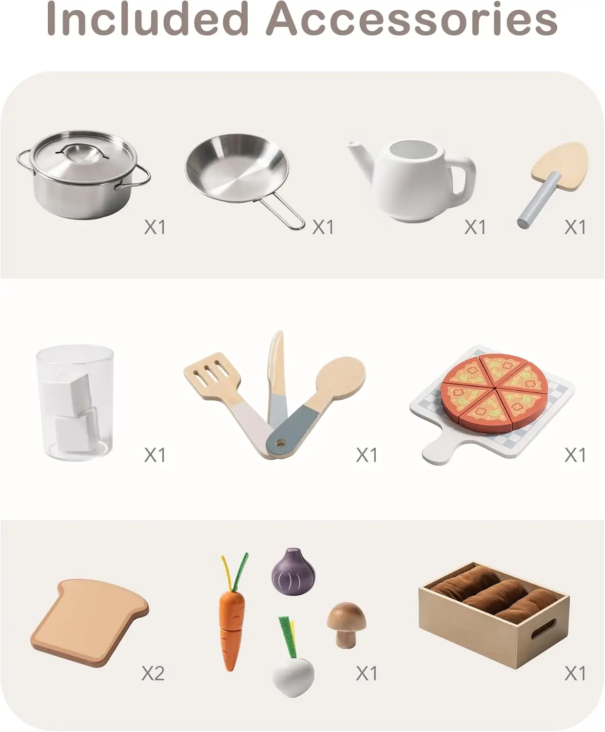 Zabawna kuchnia dla dzieci, drewniane dzieci bawią się w zestaw kuchenny z zabawka do cięcia zestaw żywności, tosterem i zestawami ogrodniczymi dla malucha-maluchy