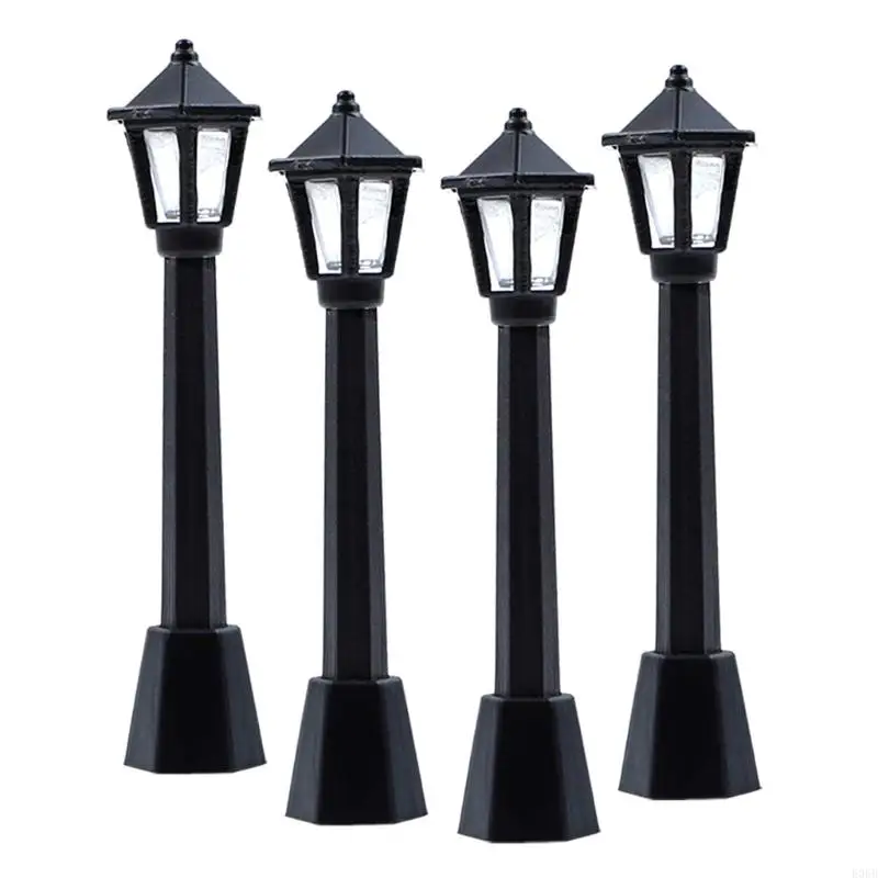 E06B Модель железнодорожных железнодорожных железнодорожных поездов 4pcs Post Lights for Doll House Fairy Garden