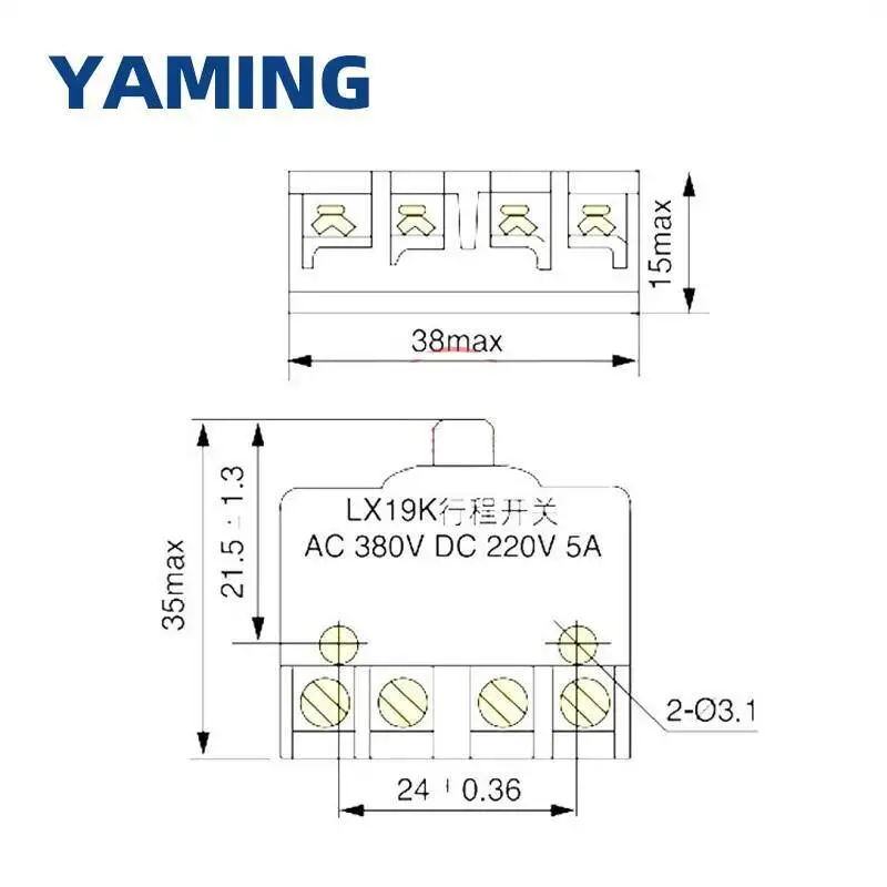 10 szt. LX19K-B Mini Limit mikro przełącznik czterech zacisków wkrętów AC380V DC220V 5A srebrny kontakt nie NC