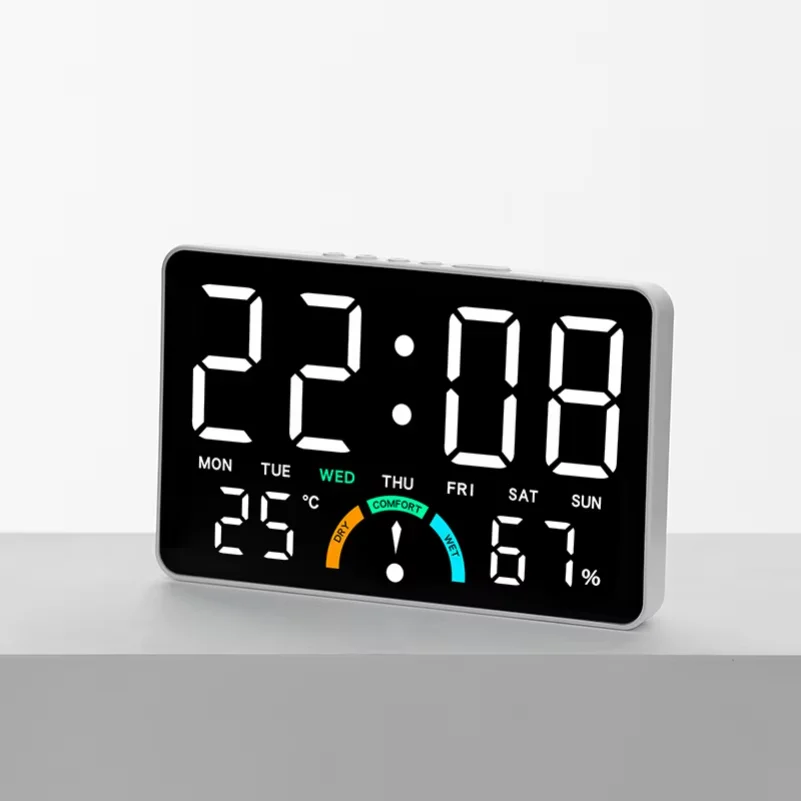 

Digital Alarm Clock TEMP Humidity Week Comfort Level Dual Alarm Snooze Table Clock 12/24H Timer Auto Dimmable LED Wall Clock