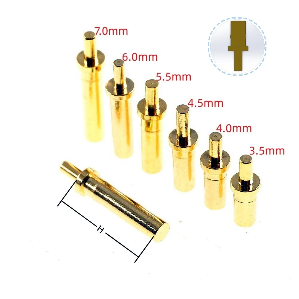 10 100szt FeMale PCB Target Contact Through Hole Loaded Pogo Pin Connector Pad Flat Surface DIP Height 3.5 4 4.5 5.5 6 7 mm Gold