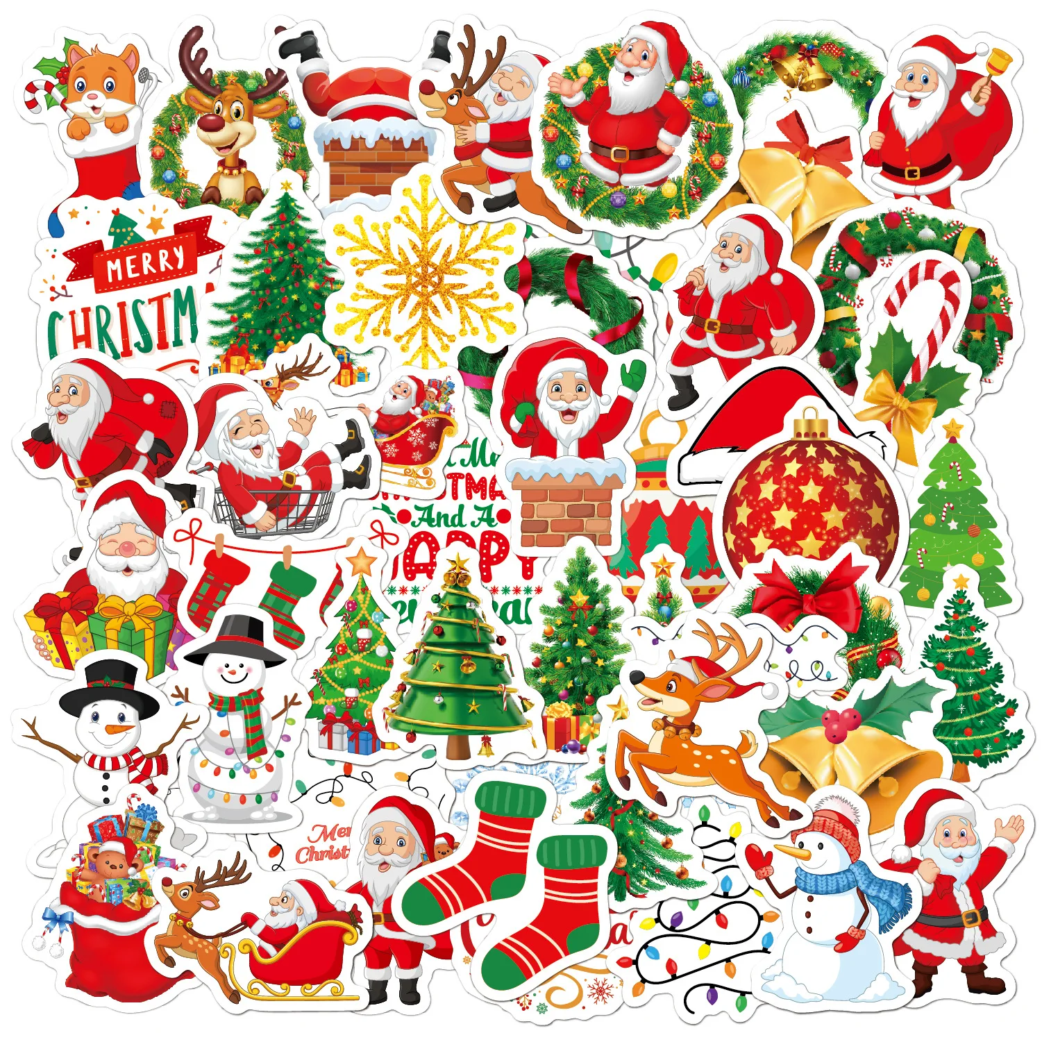 2025 New Water Proof Christmas Stickers Christmas Tree Stationery Sticker Santa Claus Elk Snowman Holographic Wall Sticker