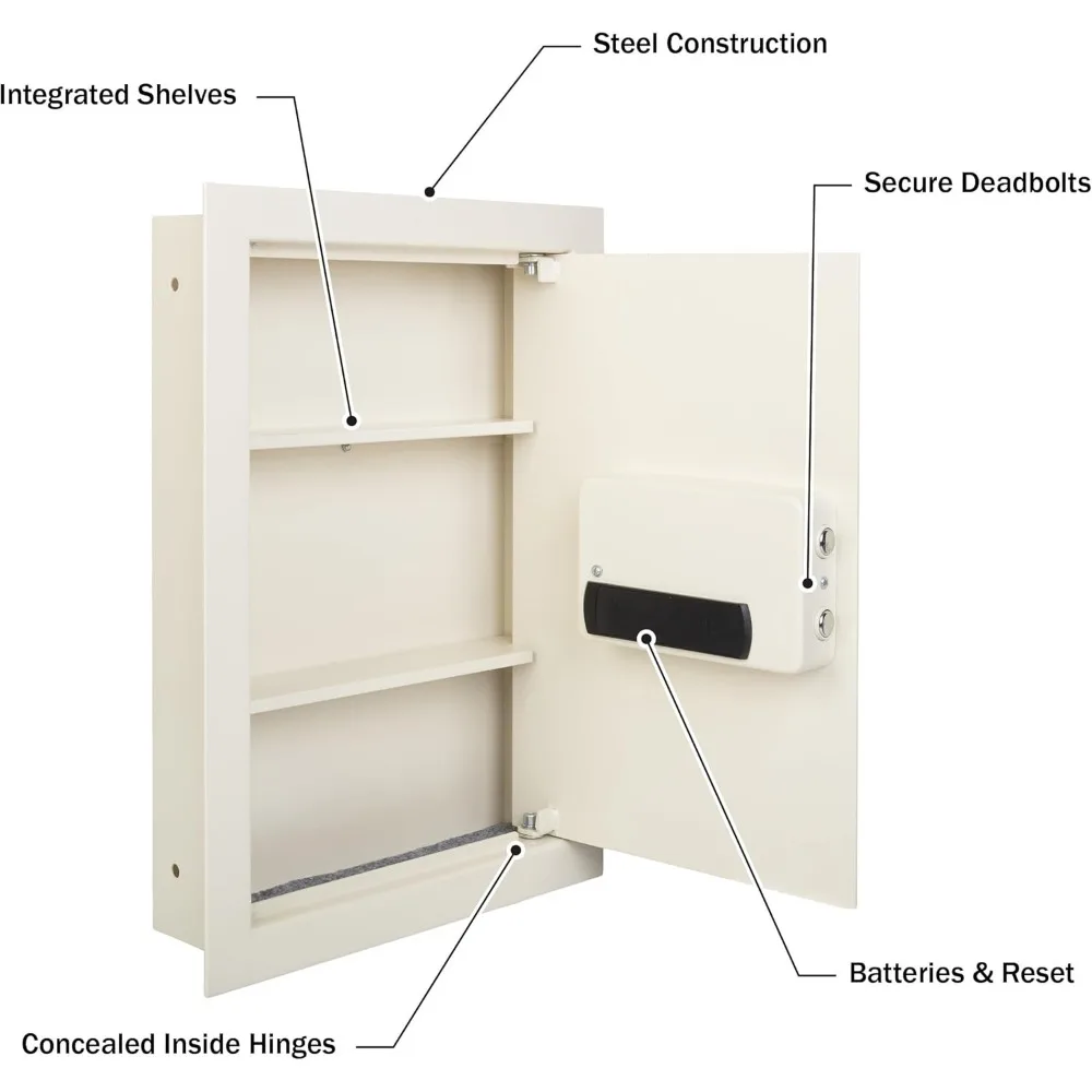 Caja fuerte de seguridad montada en la pared con acceso al teclado para objetos de valor con teclas de anulación manuales duales