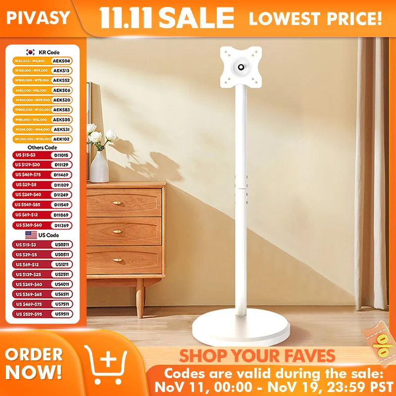 10-46 inch TV Stand Mobile White 360° Vertical Rotatable Monitor Computer Stand Screen Floor Stand Multifunctional Adjustable