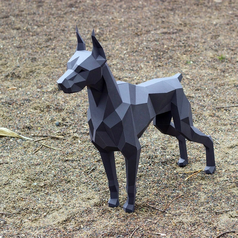 Model kertas Doberman 75cm buatan tangan 3D DIY Papercraft dekorasi rumah meja mainan pendidikan puzzle patung poli rendah