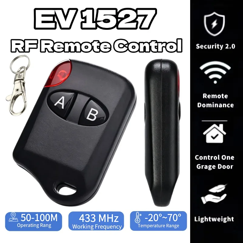 EV1527 RF Remote Control 433MHz Wireless Learning Code Transmitter Universal Key Fob for Garage Door Gate Alarm Relay Switch