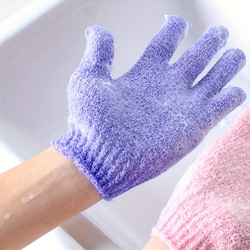 ถุงมืออาบน้ําขัดผิวห้านิ้วสีม่วง - ถุงมือขัดผิวเพื่อการทําความสะอาดและนวดอย่างล้ําลึก เหมาะสําหรับใช้สปาและอาบน้ํา