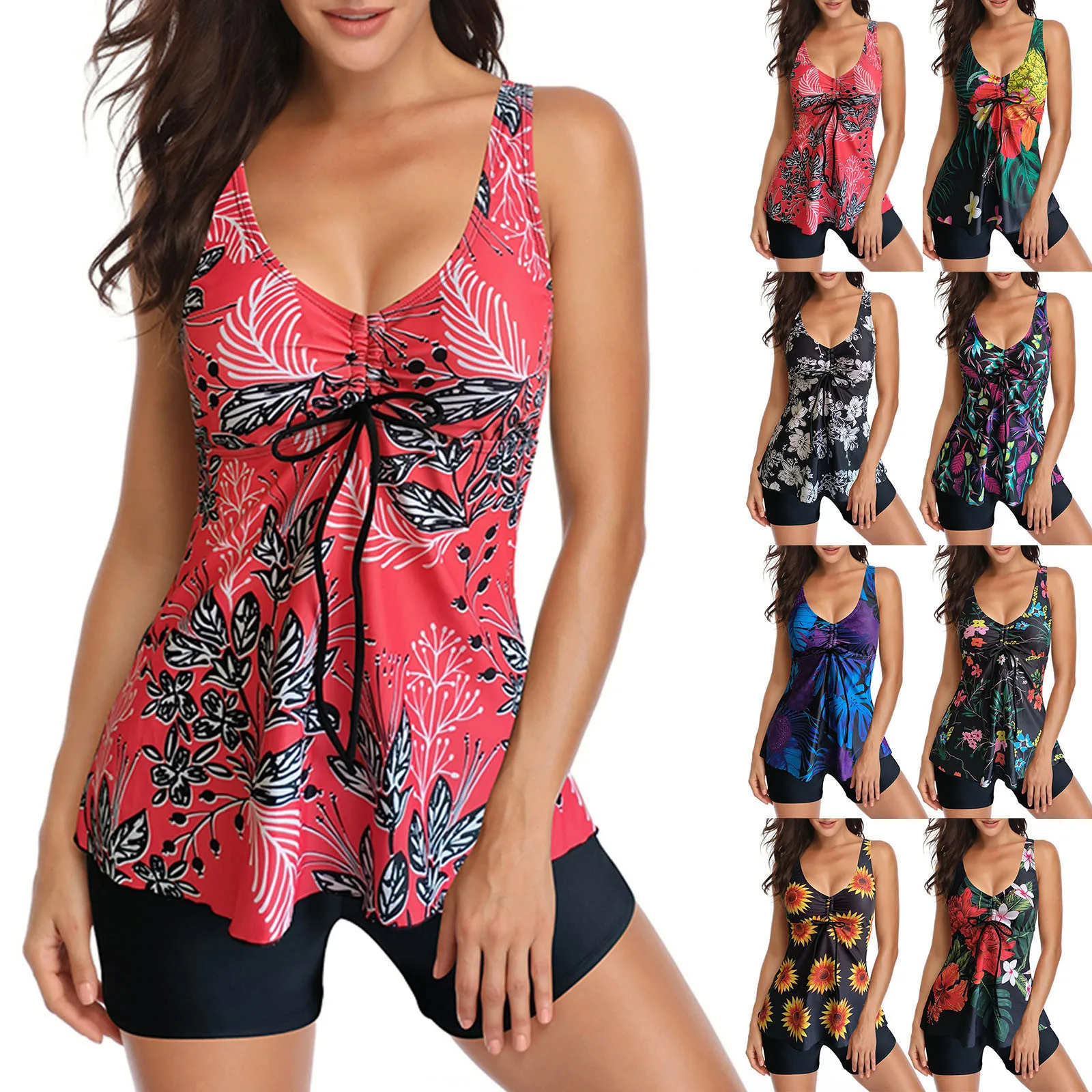 

Women Large Size Swimwear Floral Printed Tankini Fashion Sexy Swimwear Dress Print Swimsuit With Shorts Two Piece Bathing Suit