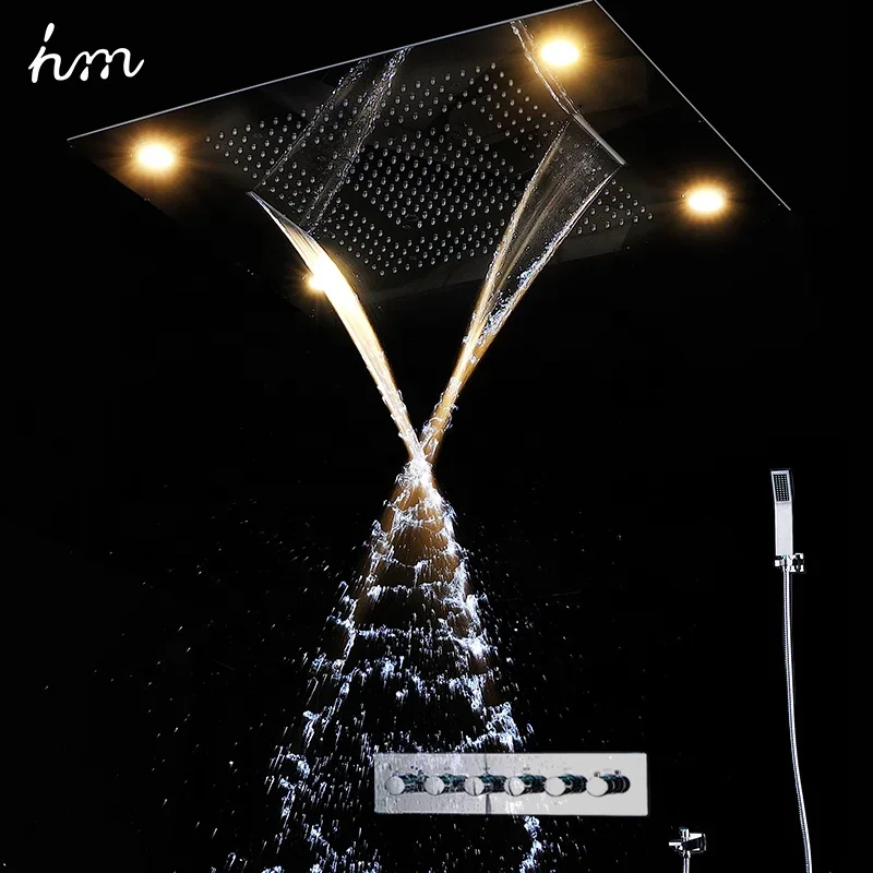 Bathroom Romantic Large Size LED Shower Head Multi Function Rainfall Waterfall Rain Curtain Massage Spray Shower Panel