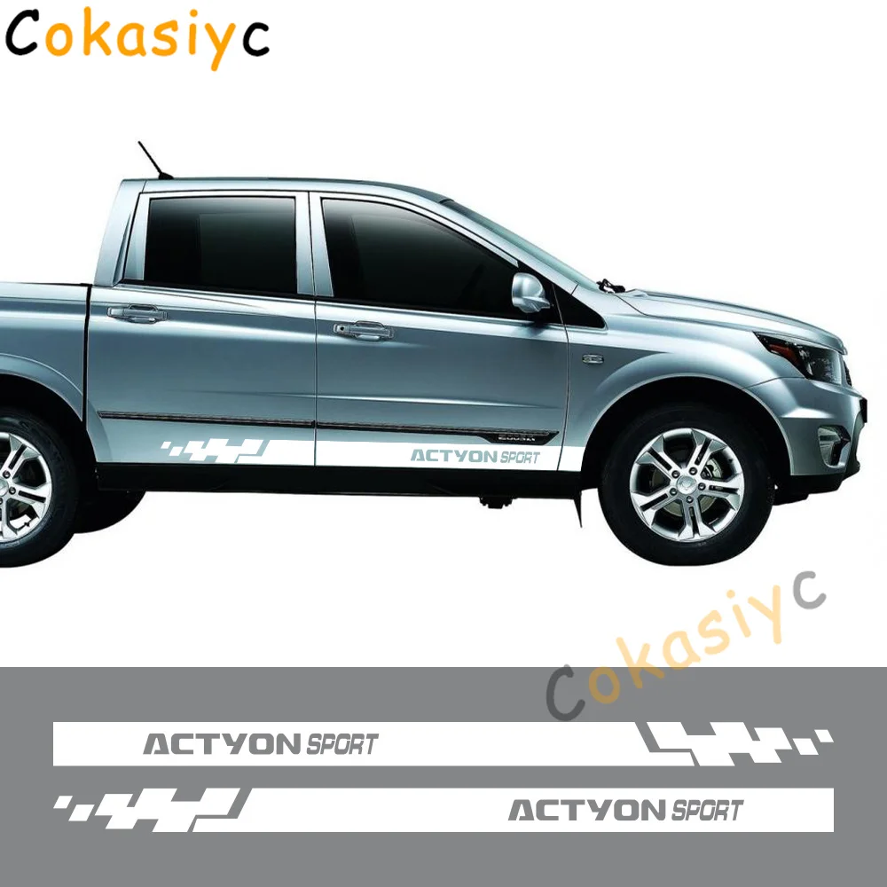 Door Side Sticker For Ssangyong Actyon Sport AX5 Truck Graphics Racing Style Decals Vinyl Cover Auto Tuning DIY Accessories