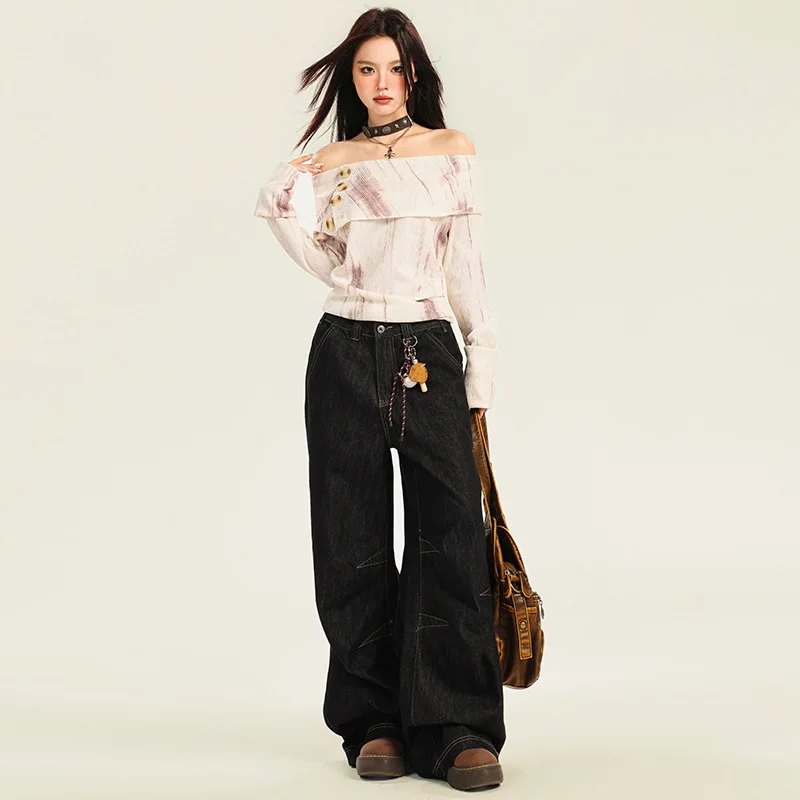

American Style Women's Ruan Shuai High Street Wide-Leg Pants Loose Drooping Jeans