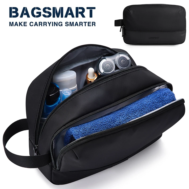 BAGSMART-Bolsa de aseo de gran capacidad para hombres, organizador de artículos de tocador de viaje, Kit de bolsa de afeitado impermeable, accesorio