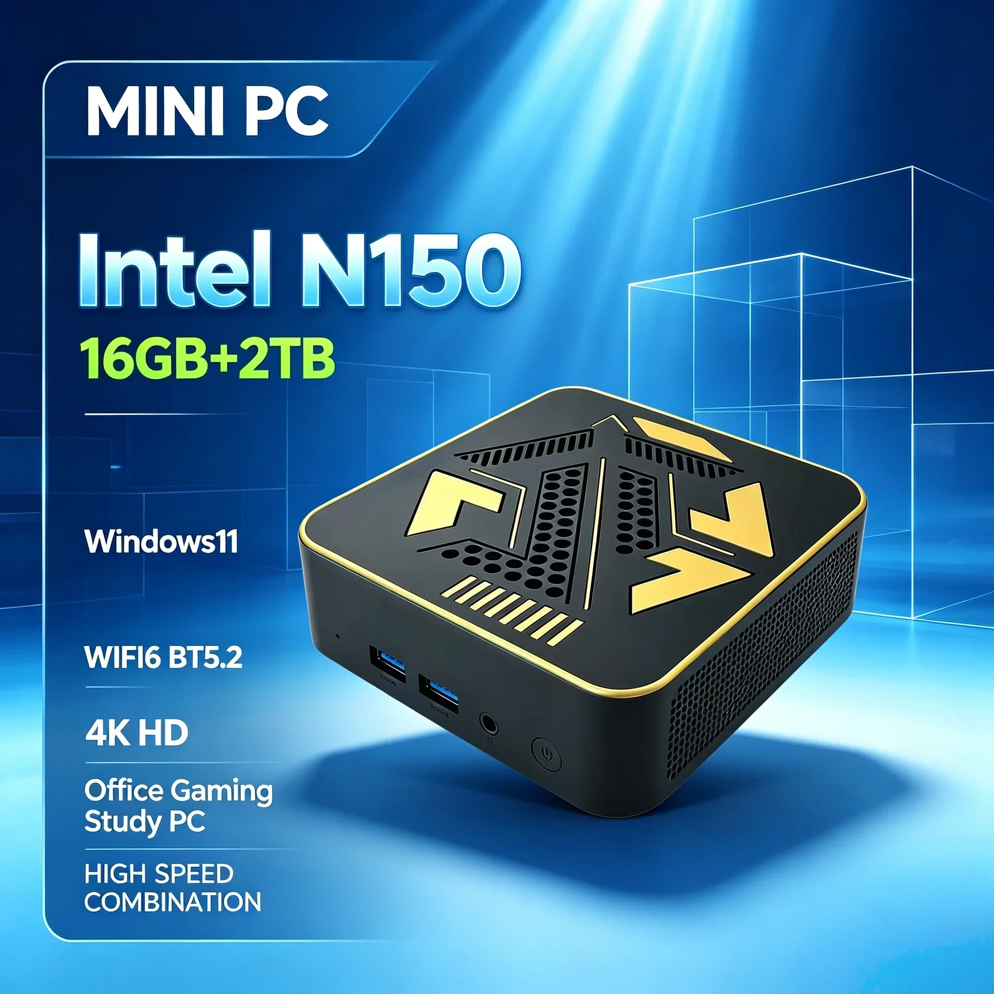 New Intel Core N150 Mini PC Computer 16GB RAM 1TB/2TB SSD WiFi6 BT5.2 4K HD Portable Small Desktop PC for Gaming Study