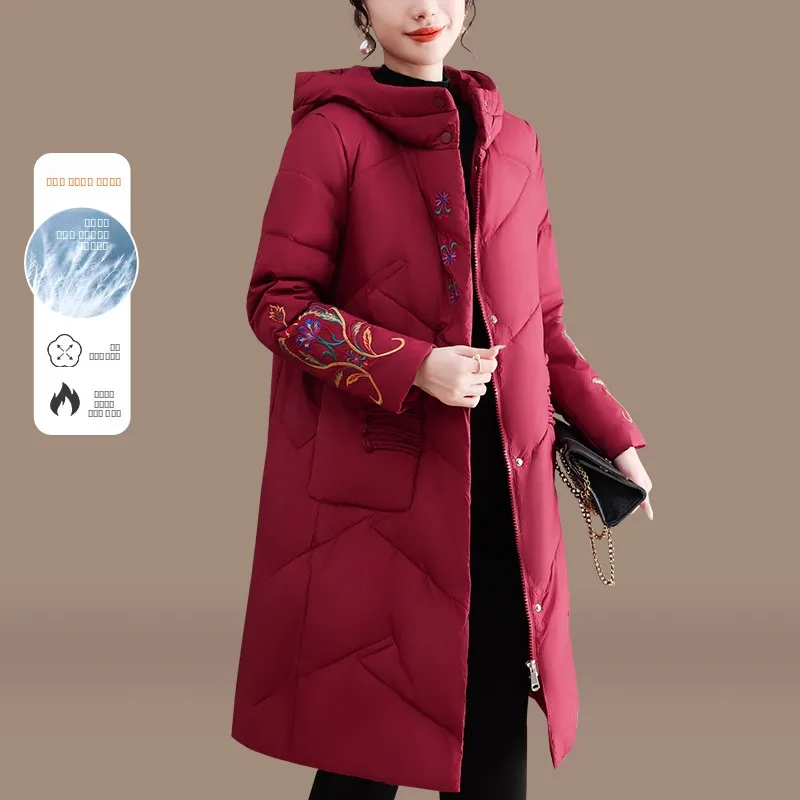 

Зимнее хлопковое пальто Sli для женщин среднего возраста, средней длины, красное, на хлопковой подкладке, для празднования Нового года