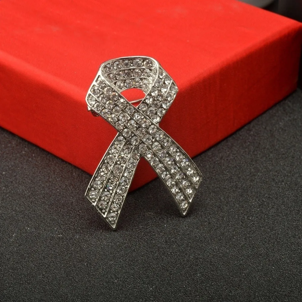 Rhinestone Crystal Black Ribbon Pin Melanoma Cancer Awareness Funerals Memorial Pin Skin Cancer Vintage Mourning Badge Brooch