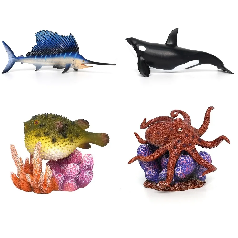 TNG Marine Life Figures Swordfish Killer Whale Pufferfish Octopus Sea Animal Model Toy Gift With Box