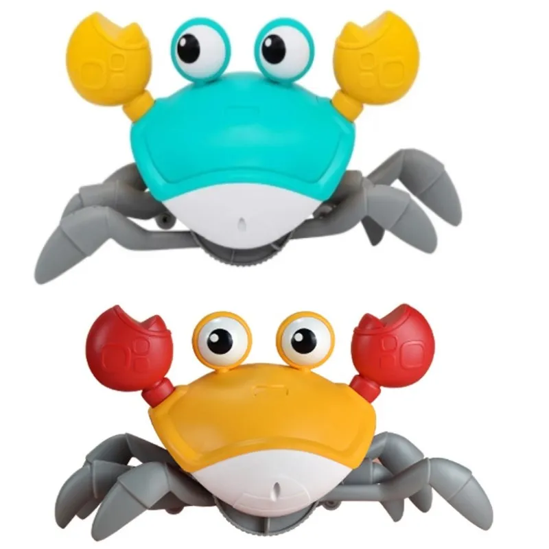 Nuevo juguete de cangrejo de Escape con detección automática para niños que gatean, evitando obstáculos, mascota electrónica con música, juguete para caminar para bebés sin batería