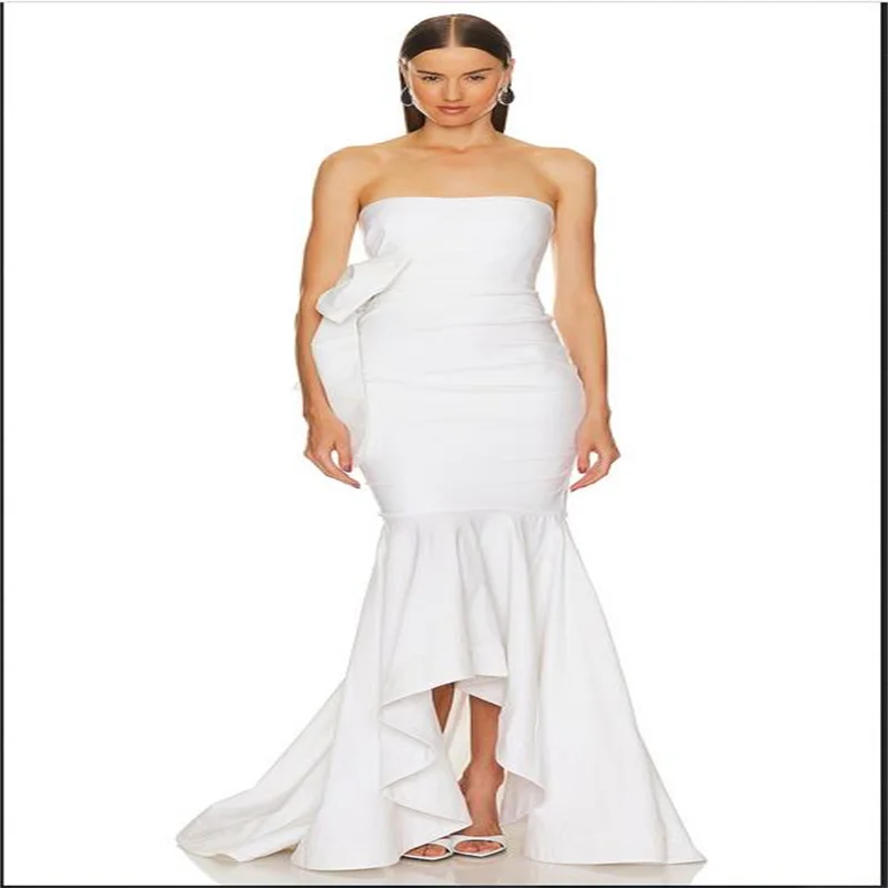 Vestido de noche largo de sirena con cuello sin tirantes para mujer, elegante vestido de fiesta de noche blanco de lujo, nuevo vestido Formal con lazo, 2024