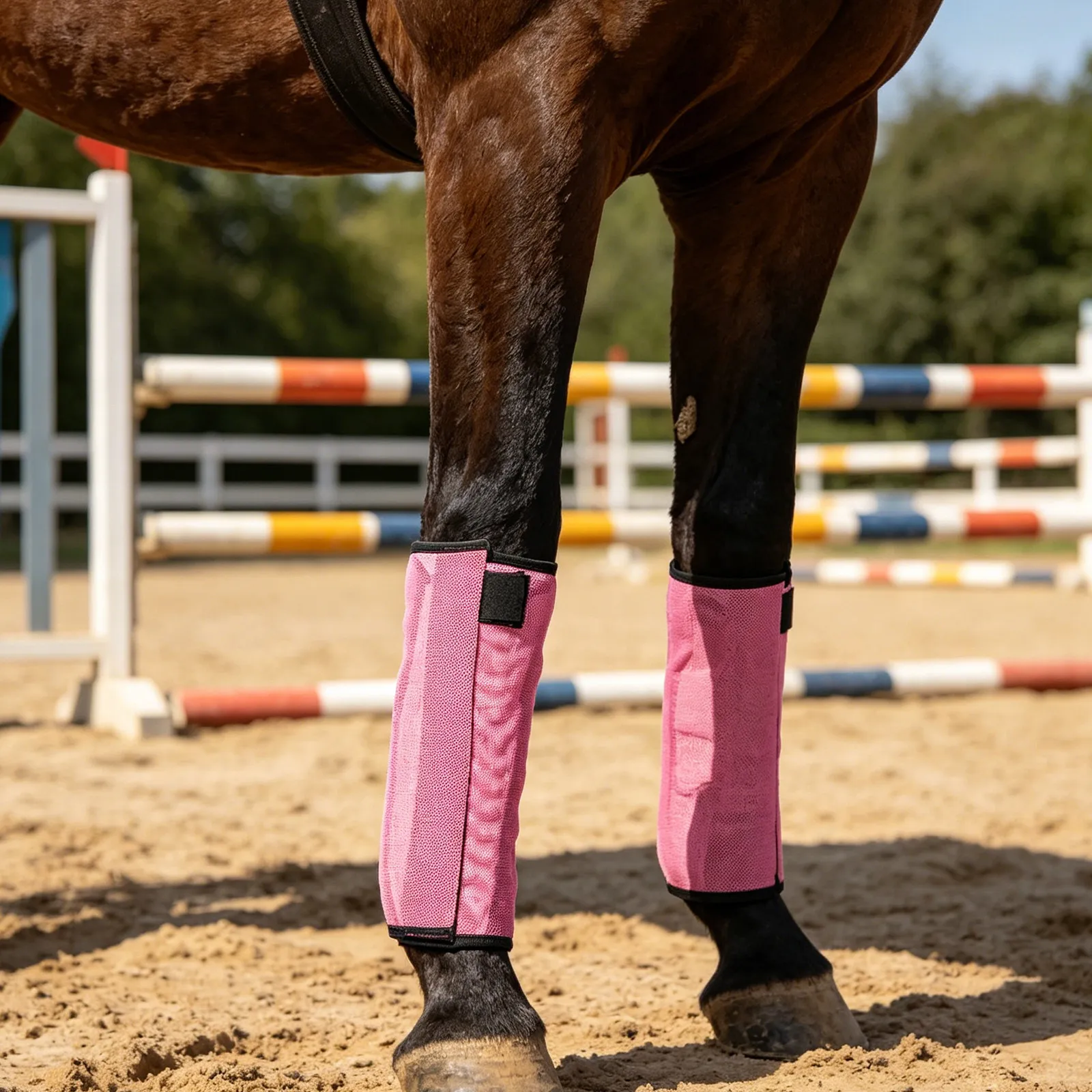 4個入り-馬用フライブーツ-軽量メッシュ素材の脚保護具。虫や蚊から馬を守り、夏の屋外での乗馬に最適。