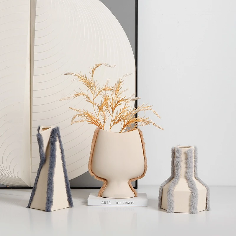 Nordic Minimalist Geometric Felted Ceramic Vase Artistic Vase for Show Flat Living Room Sideboard Niche Office Hotel Home Decor