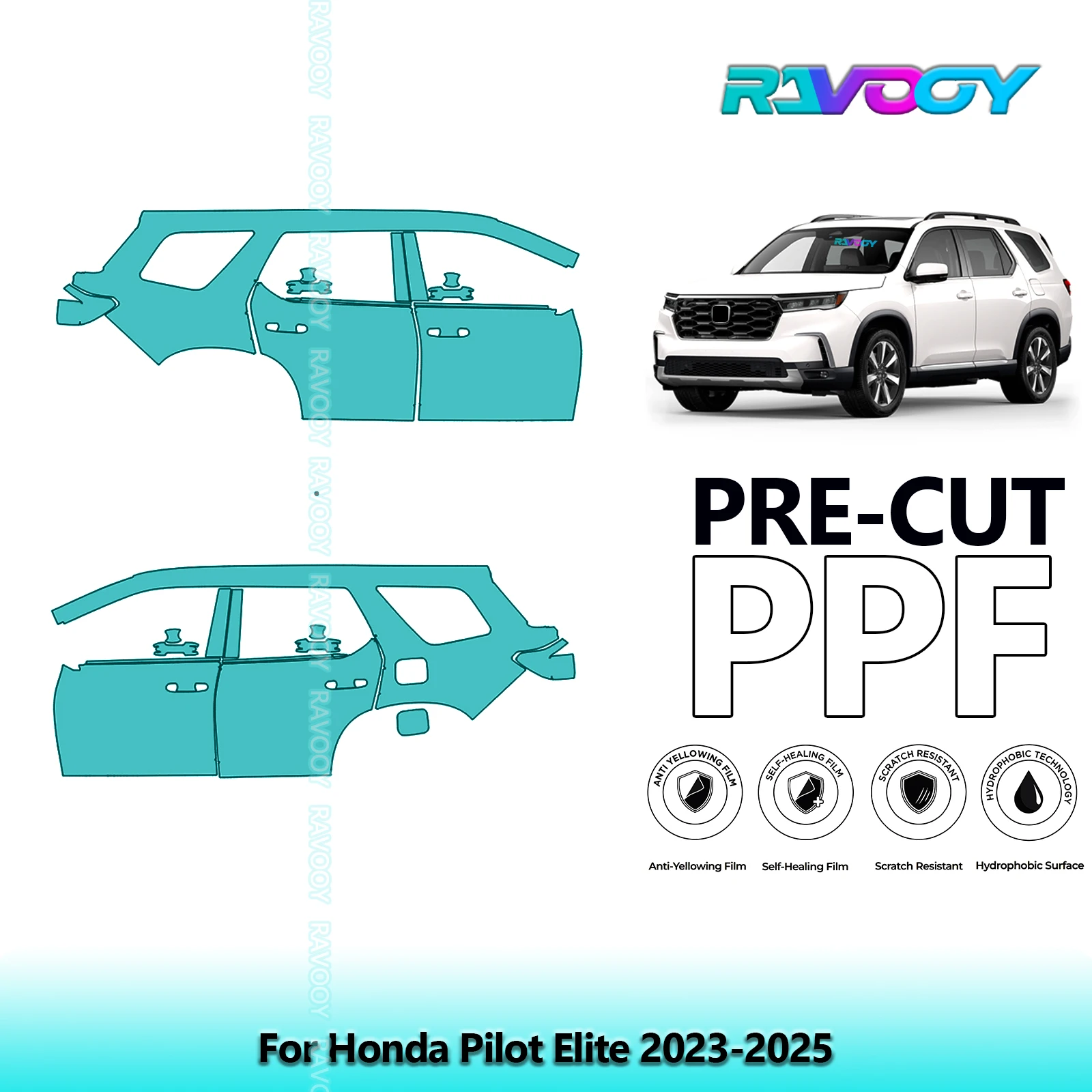 

For Honda Pilot Elite 2023-2025 8.5mil Clear Matte Pre-Cut PPF Door & A/B Pillar Kit TPU Paint Protection Film Set