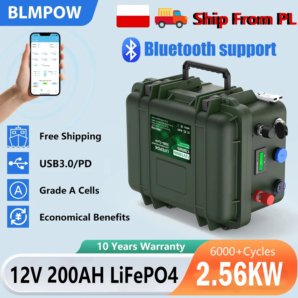 LiFePO4 12V 200AH 100AH 300AH Battery Pack 12.8V Lithium Battery 6000+ Cycle With Bluetooth BMS Grand A Cells For Boat RV NO TAX