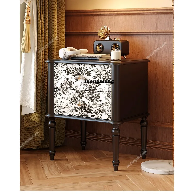 Exquisite bedside table, bedroom creative black light luxury solid wood safe integrated cabinet