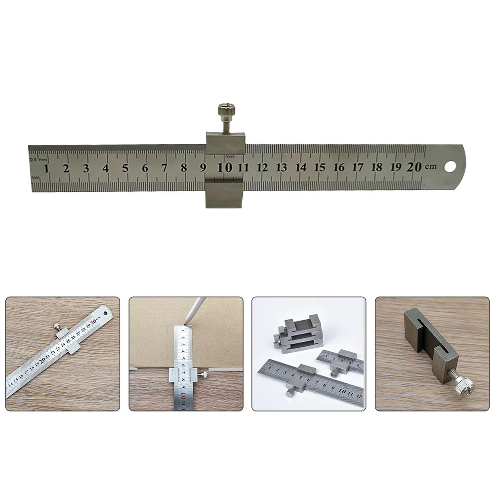 Règle de mesure et de calcul en acier inoxydable, jauge de travail droite, clip de clôture d\'arrêt, marquage de précision, outil de butée de