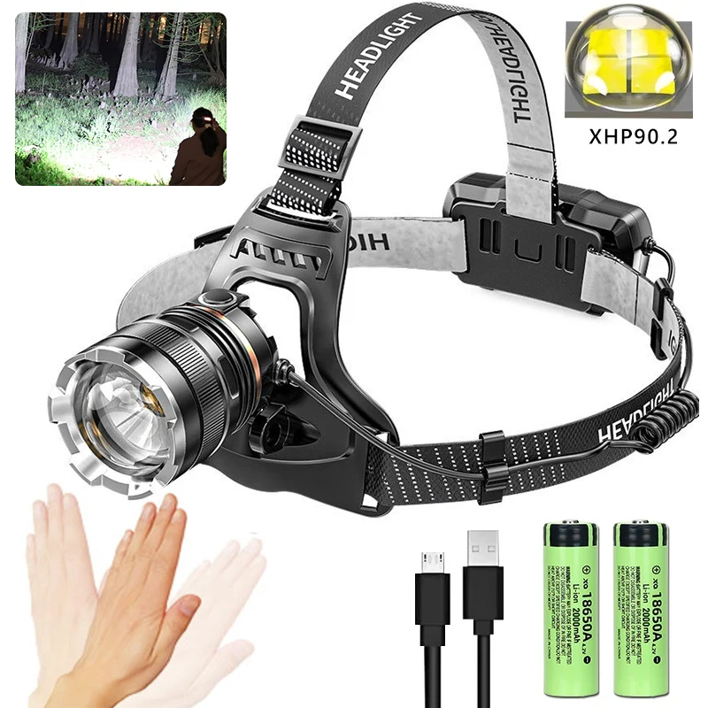 XHP90.2 Super Powerful Headlamp Rechargeable Head Flashlight High Power Head Lamp 1000Meters Headlight 2*18650 Fishing Lantern