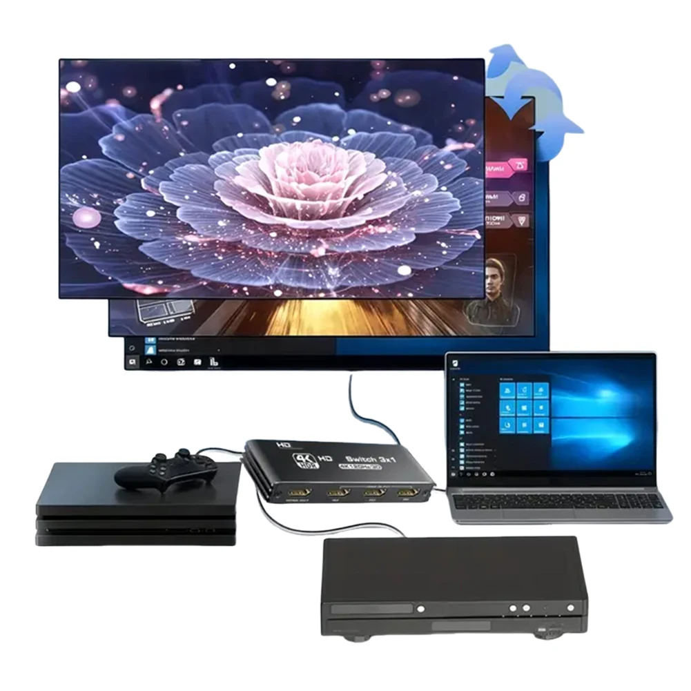 

HDMI-совместимый коммутатор-сплиттер, селекторный блок Plug and Play, три режима переключения, 4K 120 Гц для HD-DVD, PS3/4/5, Xbox 360