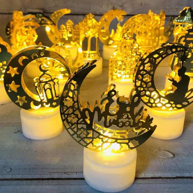 عيد مبارك LED شمعة صغيرة خفيفة رمضان كريم ديكور المنزل الإسلامي مسلم مهرجان ديكور الحفلات لوازم عيد الفطر
