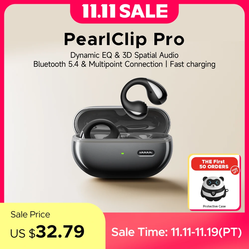 SoundPEATS PearlClip Pro Wireless Earphones Bluetooth 5.4 Opean-Ear Earbuds With AI ENC Clear Call, Multipoint Connection, IPX5