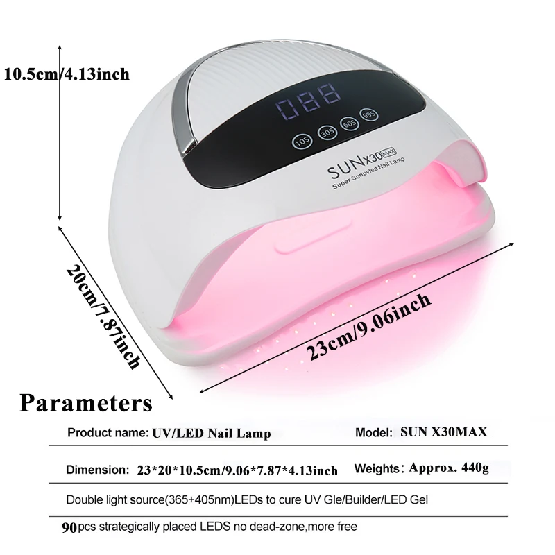 SUN X30MAX 90LED UV Lampada per unghie a LED per l'essiccazione dello smalto gel con display a LED Lampada per manicure professionale Asciugatrice per salone Strumento per uso domestico