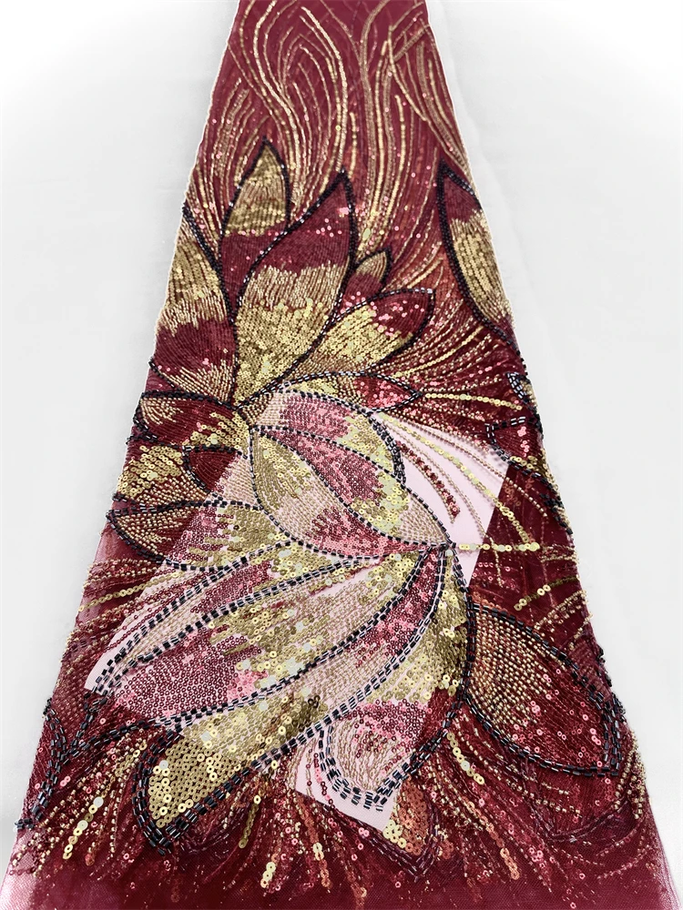 

Handmade African Sequins Tulle Lace Fabric French Luxury Beads Lace Fabric For Bridal Wedding Party Dress Sewing