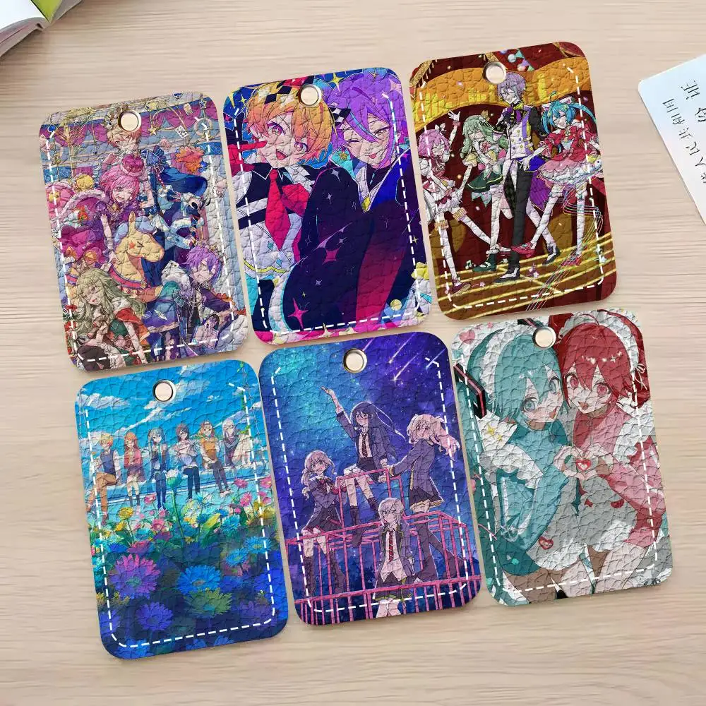 Project Sekai Anime Card Case Keychain Access Card Bag Key Tag Ring Leather Card Holder Key Ring Access