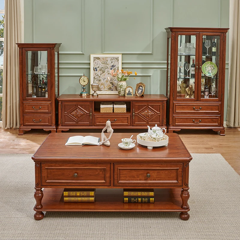 All solid wood American TV cabinet Simple modern living room Home locker Floor cabinet European floor TV cabinet