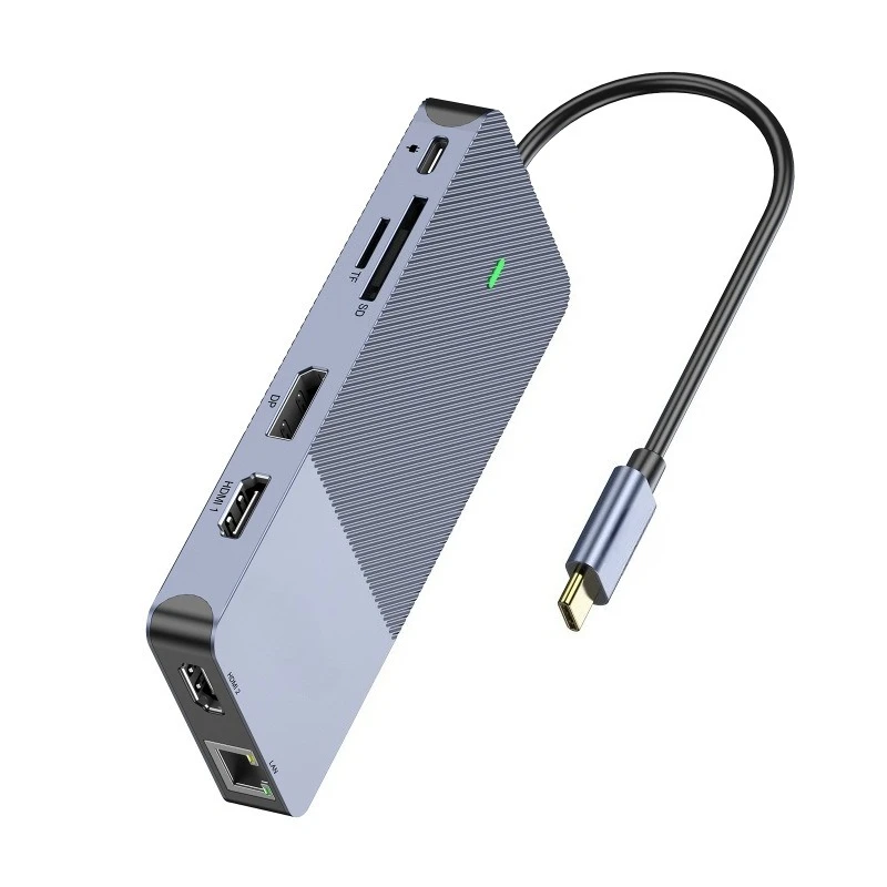 11-in-1 Type-C Hub Docking Station Multiscreen Display 4K60Hz Dual HDMI USB 3.0 PD100W SD/TF Card Reader for MacBook Laptop