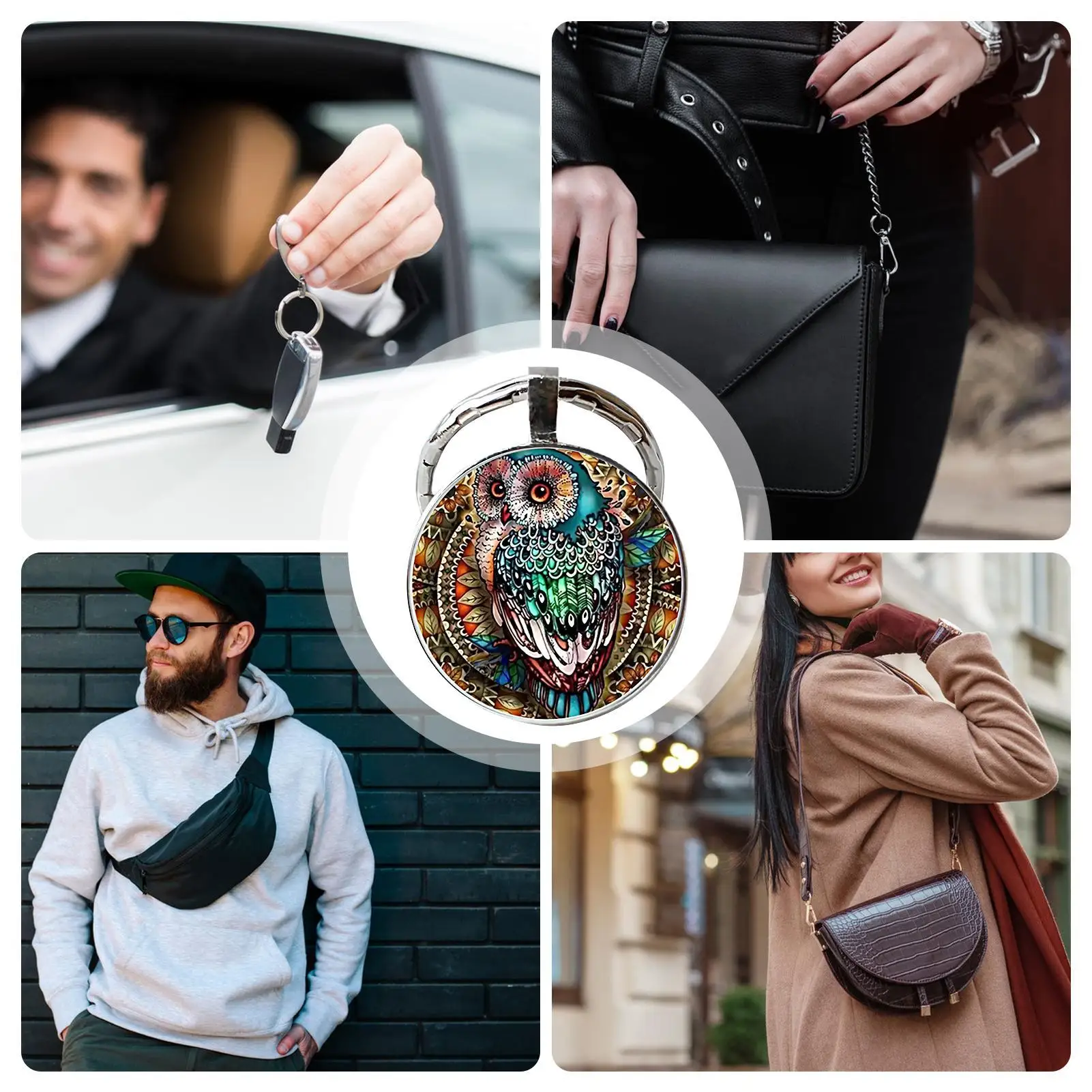 Chaveiro coruja dos desenhos animados saco pingente pequeno carro chave acessórios para crianças adultos portátil mochila bolsa ornamento charme