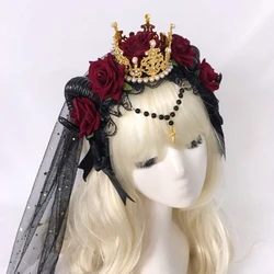 Sheep Horn Gothic Headband Devil Horns Rose Flowers Lace & Decorations for Costume Party Photo Props