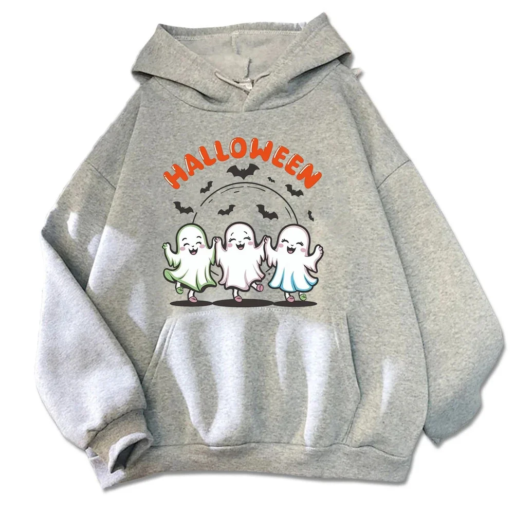 Trick-or-Treat Ready Fashion Orange Hoodie Friendly Halloween Ghost Hoodie Customizable Sweatshirt Unisex Autumn Streetwear Tops