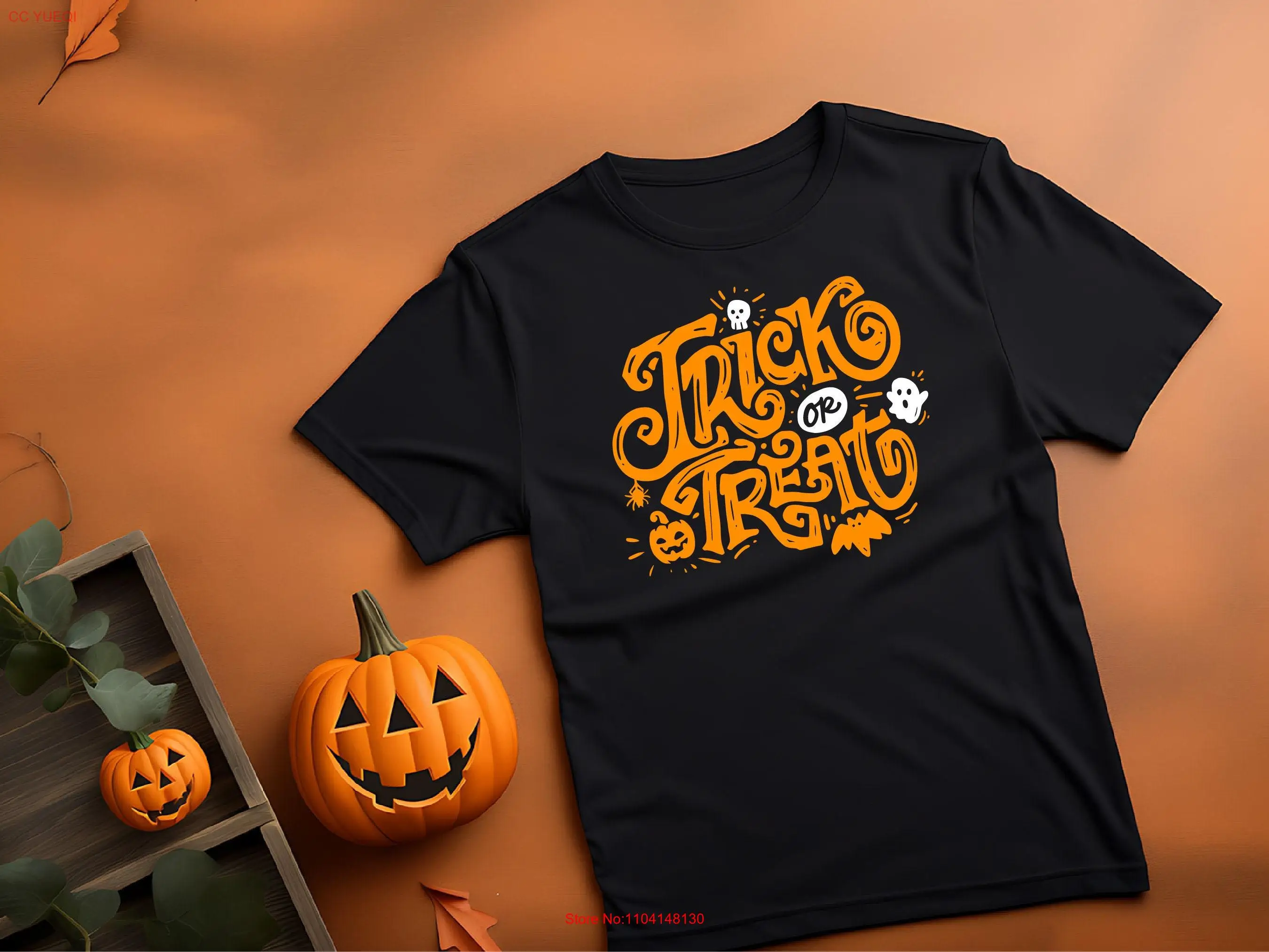 Trick or Treat Halloween T shirt Black and Orange Spooky Party long or short sleeves