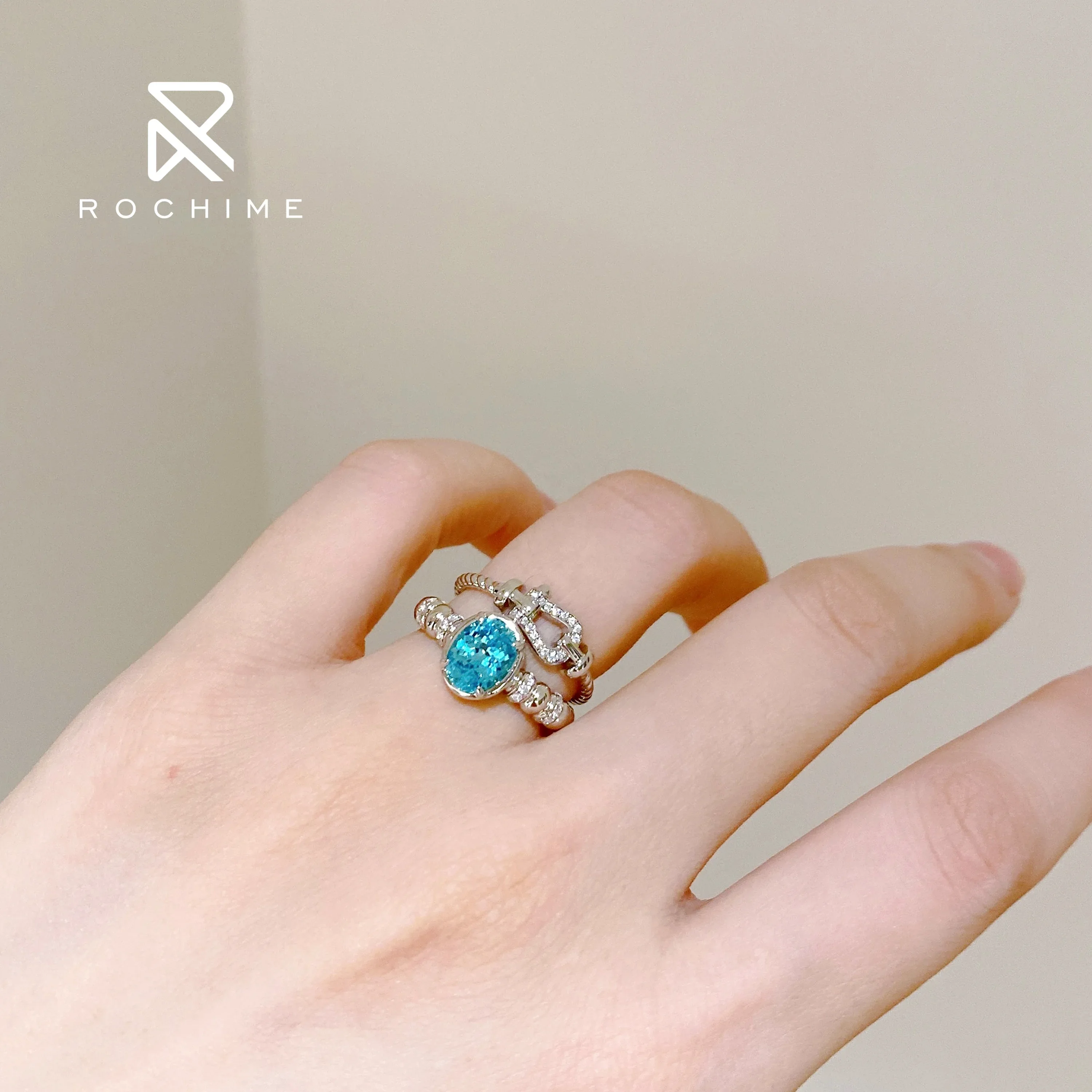 Rochime العصرية في المخزون مختبر نمت Paraiba خاتم الماس الأزرق 925 الفضة الأزياء والمجوهرات والاكسسوارات